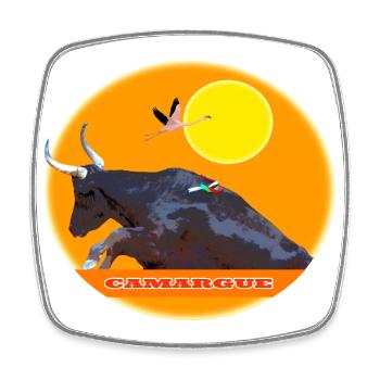 Taureau de Camargue saute la barrière - Magnet carré - blanc - Devant