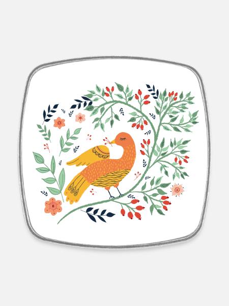 Vogel Folk Art Bird - Square fridge magnet - white