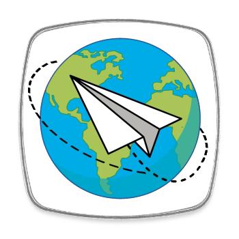 Planète Terre avec un avion en papier - Magnet carré - blanc - Devant