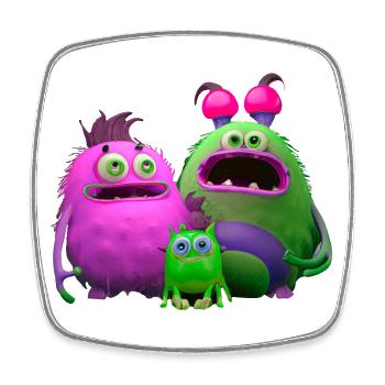Monster Familie - Viereckiger Kühlschrankmagnet - Weiß - Vorne