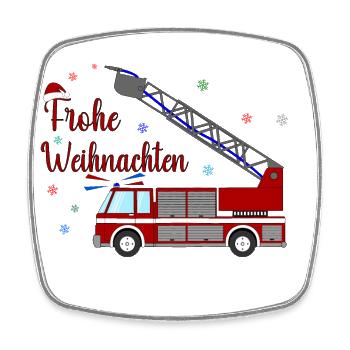 Feuerwehrauto Weihnachten - Viereckiger Kühlschrankmagnet - Weiß - Vorne