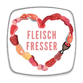 Fleisch Fresser Design Meat Fisch Wurst Herz - Viereckiger Kühlschrankmagnet - Weiß - Vorne