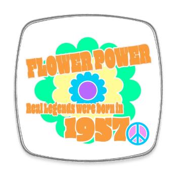 Flower Power Geburtsjahr 1957 Peace Blume - Viereckiger Kühlschrankmagnet - Weiß - Vorne
