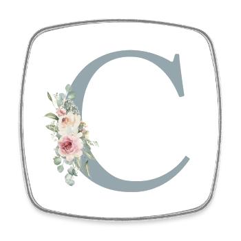 C| Monogram | Eucalyptus Pastel Flower Blue - Square fridge magnet - white - Front