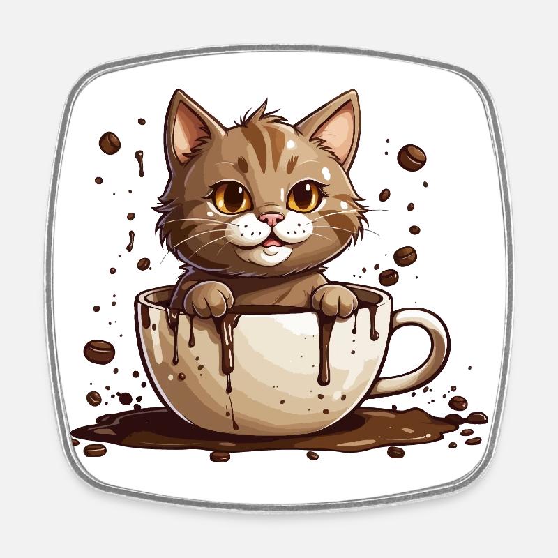CATS LOVE COFFEE CAT - Square fridge magnet - white