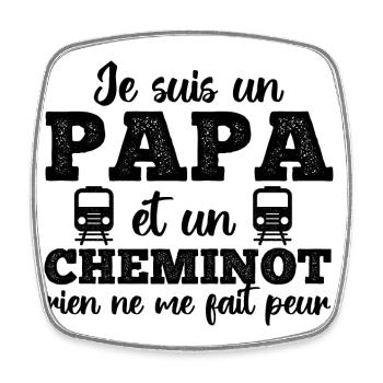 Papa cheminot humour train cadeau fête des pères - Magnet carré - blanc - Devant