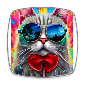 Cat with sunglasses - Square fridge magnet - white - Front