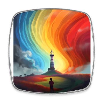 Rainbow Sky Lighthouse - Square fridge magnet - white - Front