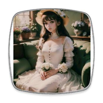 Portrait de jeune fille Anime avec des fleurs - Magnet carré - blanc - Devant