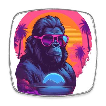 Gorille Synthwave portant des lunettes de soleil - Magnet carré - blanc - Devant