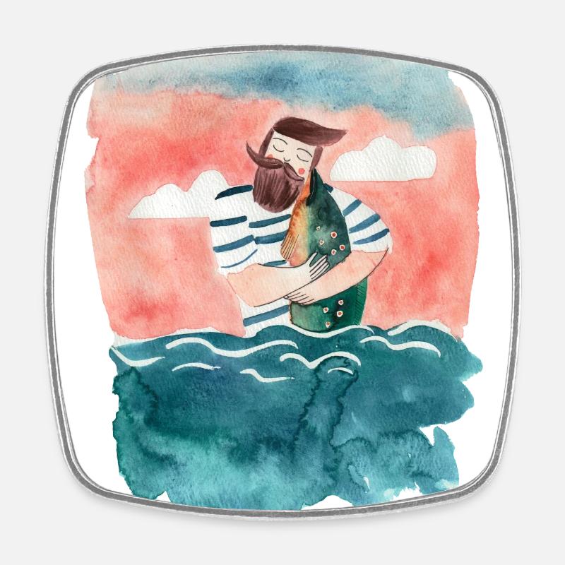 Sailor loves fish - Square fridge magnet - white