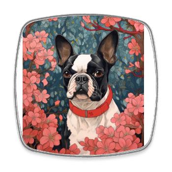 Chien Boston Terrier dans l’art japonais anime - Magnet carré - blanc - Devant