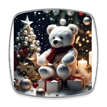 Teddy vous souhaite un joyeux Noël - Magnet carré - blanc - Devant