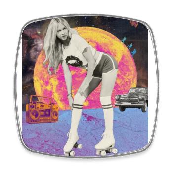 Moon Roller Retro Poster - Magnet carré - blanc - Devant