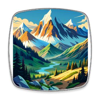 Mountain beauty with trees and a river - Square fridge magnet - white - Front