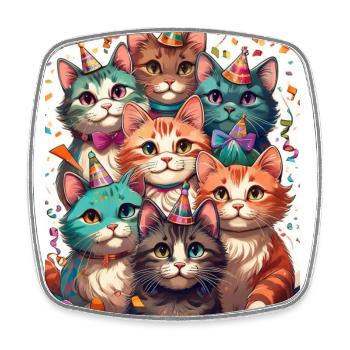 Party Cats Celebrate Birthday - Square fridge magnet - white - Front