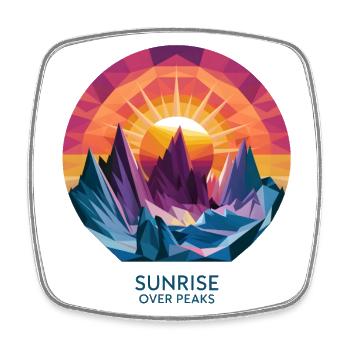 Sunrise Over Peaks - Square fridge magnet - white - Front