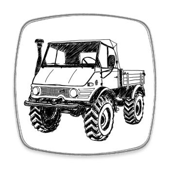Unimog - Oldtimer - Offroad - Dispositif moteur universel - Magnet carré - blanc - Devant