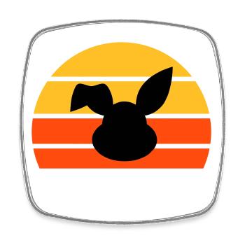 Rabbit's head with bent ear in front of a half sun - Square fridge magnet - white - Front