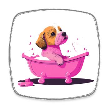 Süsser junger Hund in der Badewanne - Viereckiger Kühlschrankmagnet - Weiß - Vorne
