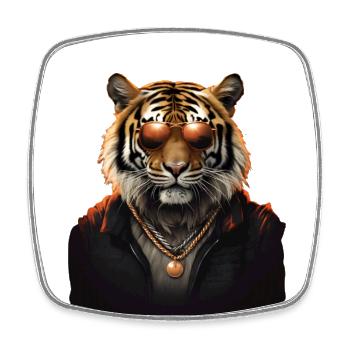 Tigre cool avec lunettes de soleil et collier - Magnet carré - blanc - Devant
