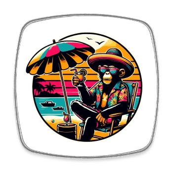 Cool chimpanzee with sunglasses and baseball cap - Square fridge magnet - white - Front
