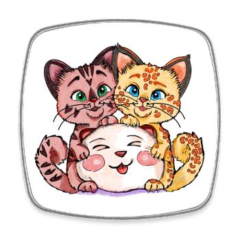 Deux chatons avec une peluche - Magnet carré - blanc - Devant