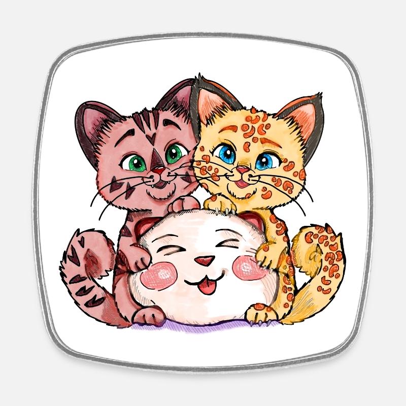 Deux chatons avec une peluche - Magnet carré - blanc