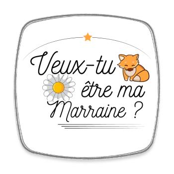 Veux tu etre ma marraine ? Annonce Demande - Magnet carré - blanc - Devant