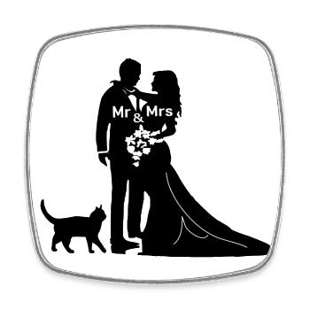 Newlyweds with cat wedding marry bachelor - Square fridge magnet - white - Front