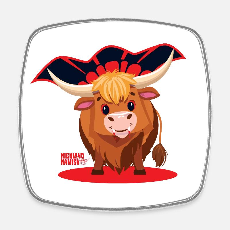 Vache vampire des Highlands - Magnet carré - blanc