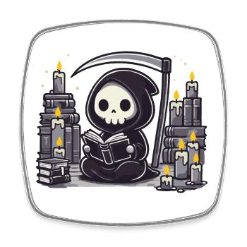 Grim Reaper Bookworm with Scythe - Square fridge magnet - white - Front