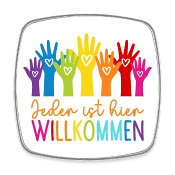 Everyone is welcome here - Square fridge magnet - white - Front