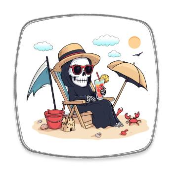 Halloween im Sommer – Sensenmann am Strand - Viereckiger Kühlschrankmagnet - Weiß - Vorne
