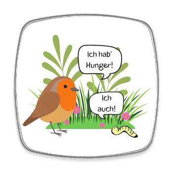 Rotkehlchen Wurm Ich hab Hunger - Viereckiger Kühlschrankmagnet - Weiß - Vorne