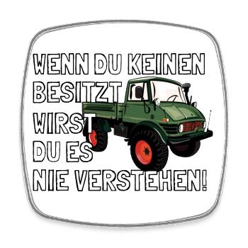 Unimog - Oldtimer - Offroad - Universal Motorgerät - Viereckiger Kühlschrankmagnet - Weiß - Vorne
