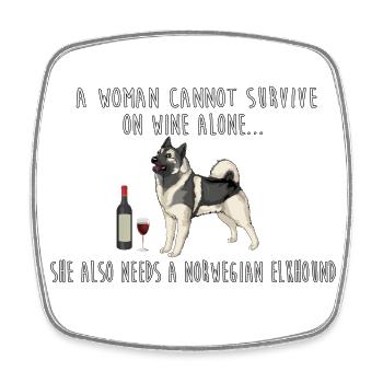 Eine Frau braucht Wein und einen norwegischen Hirschhund - Viereckiger Kühlschrankmagnet - Weiß - Vorne