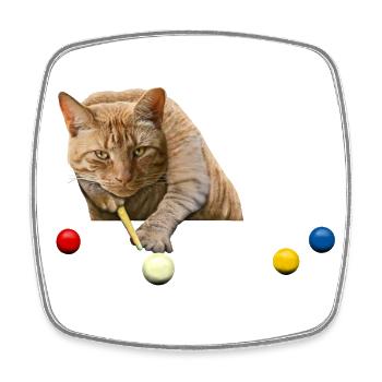 SNOOKER CAT - CHAT JOUANT AU SNOOKER - BILLARD - Magnet carré - blanc - Devant