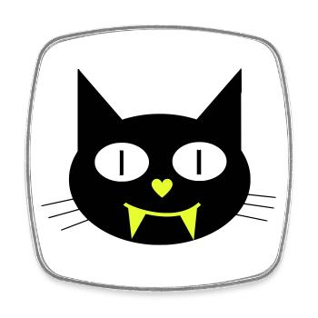 Halloween vampire cat with canines - Square fridge magnet - white - Front