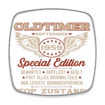 Oldtimer September 59 Jahrgang 1959 65. Geburtstag - Viereckiger Kühlschrankmagnet - Weiß - Vorne