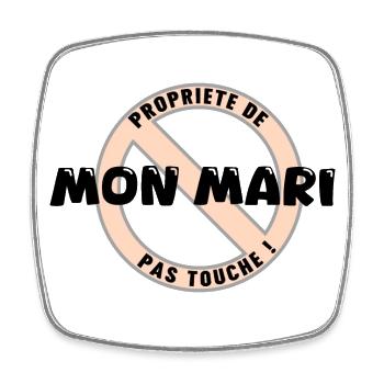 My husband's property, black - Square fridge magnet - white - Front