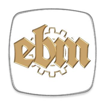 EBM Electronic Body Music mit Zahnrad Goldlook - Viereckiger Kühlschrankmagnet - Weiß - Vorne