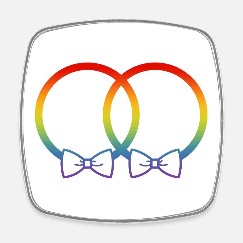 LGBT Eheringe Hochzeit JGA Paar Regenbogen Fliege - Viereckiger Kühlschrankmagnet - Weiß