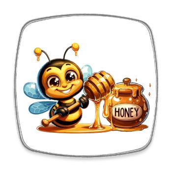 Abeille sucrée grignotant le pot de miel - Magnet carré - blanc - Devant