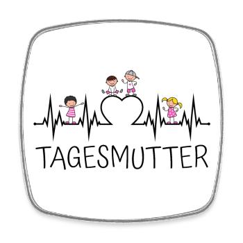 Tagesmutter Herzschlag mit Herz und Kindern - Viereckiger Kühlschrankmagnet - Weiß - Vorne