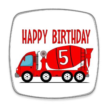 Concrete mixer Happy Birthday 5 - Square fridge magnet - white - Front