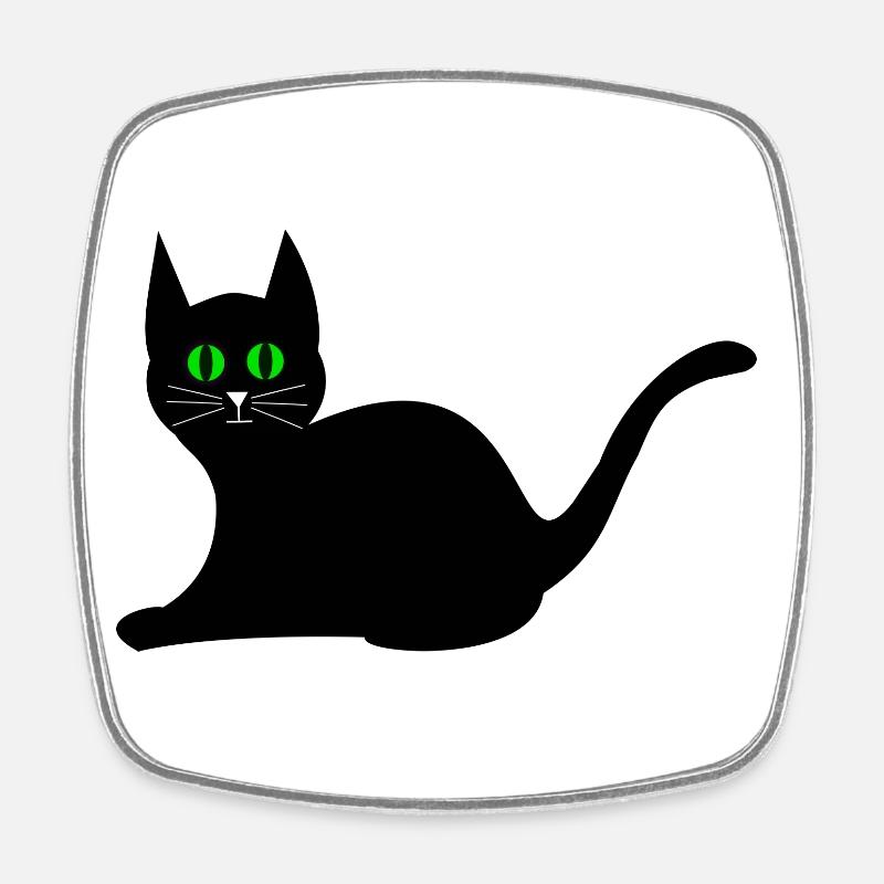 chat noir - Magnet carré - blanc