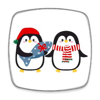 Niedliche Pinguine mit Geschenk - Viereckiger Kühlschrankmagnet - Weiß - Vorne