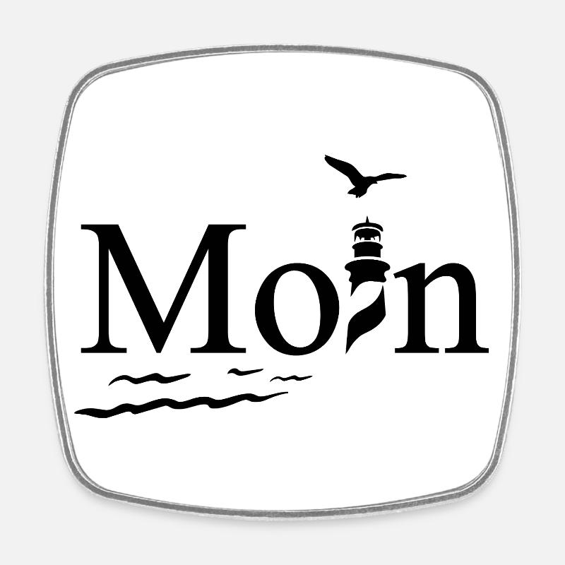 Maritimes Moin Design mit Möwe und Leuchtturm - Viereckiger Kühlschrankmagnet - Weiß