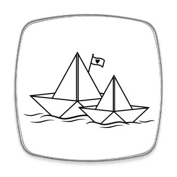 Bateau en papier Coeur en papier Bateau en papier 2 paires de bateaux en papier - Magnet carré - blanc - Devant